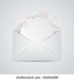 Happy Valentine's Day Envelope with Paper Hearts. Vector Illustration.
