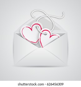 Happy Valentine's Day Envelope with Paper Hearts. Vector Illustration.