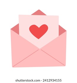 Happy Valentine's day. Envelope with red heart on white background. Giving love email vector illustration. 