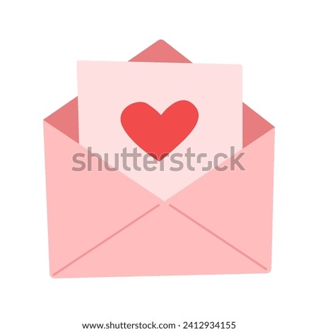 Happy Valentine's day. Envelope with red heart on white background. Giving love email vector illustration. 