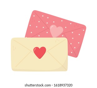 happy valentines day, envelopes message hearts love cards celebration vector illustration