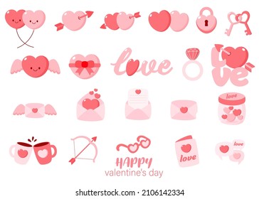 Happy Valentine's Day Falt clipart, Love element, Vector illustration on white background.