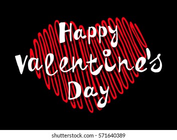 Happy Valentine's Day. Fashion Celebration Card. Ideal Design Vector Illustration: Decoration Handwritten Slogan with Color Hearts for Festive Banners, Logos, Posters, Placards, Brochures.