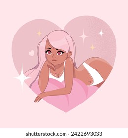 Happy Valentine's day, February 14. Adorable Illustration of a girl at heart. Happy valentine's day illustration for advertisement, banner, sticker, postcard, card, congratulations and poster.