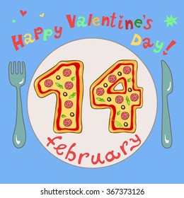 Happy Valentine's Day February 14 on ablue background.Creative greeting card for lovers.