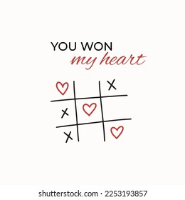 happy Valentines day february 14th romance cute sweet hand drawn playful love letter card design vector couple you won my heart pun lover red pink postcard creative heart illustration cute graphic