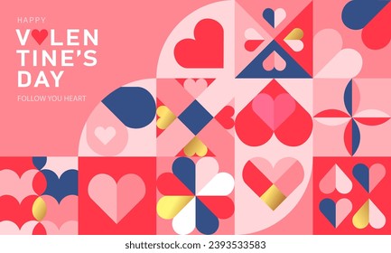 Happy Valentine's Day, February 14th. Vector illustration for banner,greeting cards, posters, holiday cover . Abstract design with romantic decorative elements. Modern minimalist geometric style