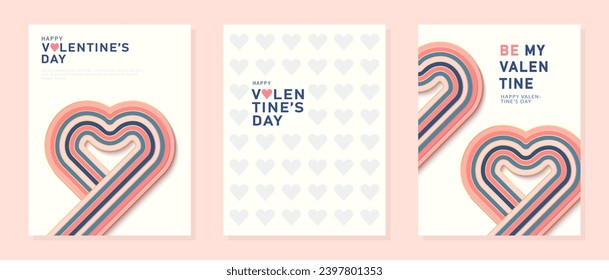 Happy Valentines day, February 14th. Set of greeting cards, posters, holiday covers. Modern minimalist geometric style.