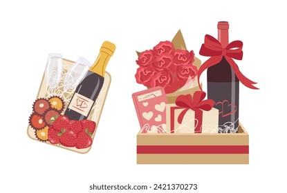 Happy valentines day February winter holiday presents and festive wrapped gifts for greetings