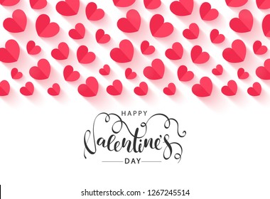 Happy Valentines Day Festive Card. Beautiful Background with paper hearts. Vector Illustration.