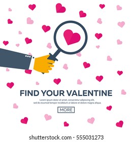 Happy Valentines Day. Find Your Valentine. Vector flat illustration