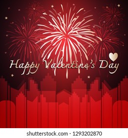 Happy valentines day with firework background, stock vector