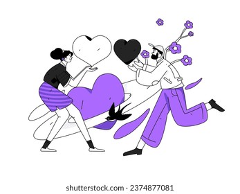 Happy Valentine's Day flat character vector concept business hand drawn illustration
