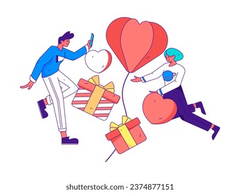 Happy Valentine's Day flat character vector concept business hand drawn illustration
