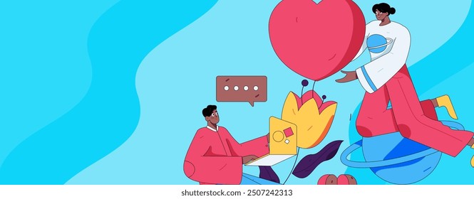 Happy Valentine's Day flat character vector concept business hand drawn illustration
