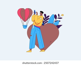 Feliz día de San Valentín personaje plano concepto de Vector de negocios dibujado a mano ilustración
