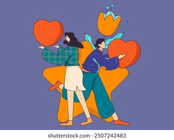 Happy Valentine's Day flat character vector concept business hand drawn illustration
