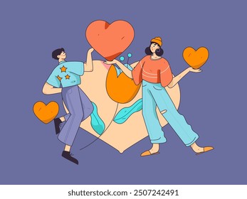 Happy Valentine's Day flat character vector concept business hand drawn illustration
