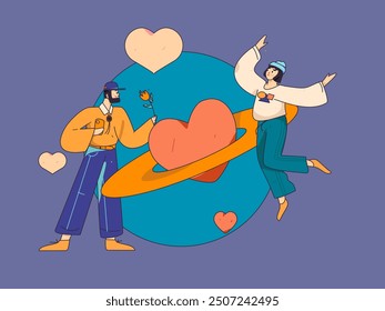 Happy Valentine's Day flat character vector concept business hand drawn illustration
