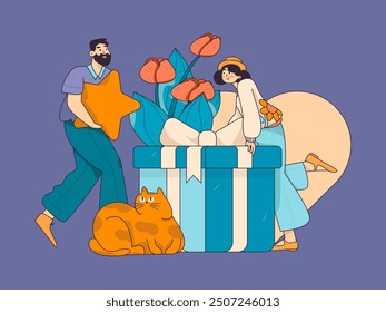 Happy Valentine's Day flat character vector concept business hand drawn illustration
