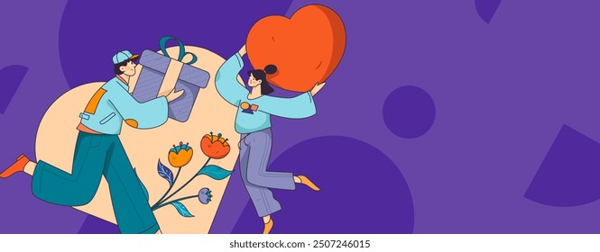 Happy Valentine's Day flat character vector concept business hand drawn illustration
