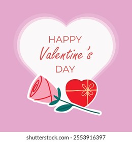 Happy Valentines day flat design with red heart