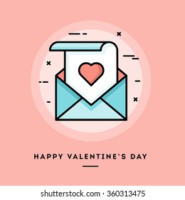 Happy Valentine's day, flat design thin line banner, usage for e-mail newsletters, web banners, headers, blog posts, print and more