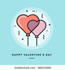 Happy Valentine's day, flat design thin line banner, usage for e-mail newsletters, web banners, headers, blog posts, print and more