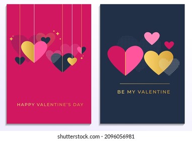 Happy Valentine's day flat style background with hearts. Valentine's day trendy minimalist design. Flat style Valentine's day design templates for banner, card, party invitation, flyer, poster etc.