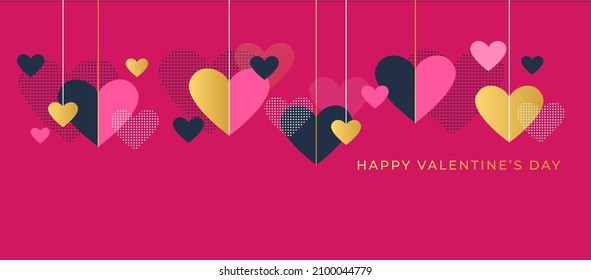 Feliz Día de San Valentín al estilo de fondo llano con corazones. Diseño minimalista de moda de San Valentín para tarjetas de felicitación, zona de fotos, banner, invitación, volante, etc. Ilustración vectorial