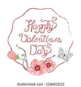 Happy Valentine's Day! Floral background. Congratulations with love. Wish happiness. Beautiful handmade greeting card. Creative. Card with beautiful flowers.
