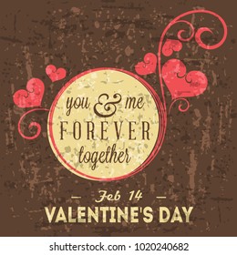 Happy Valentine's Day floral design with lettering Greeting Card on browni background, vector design