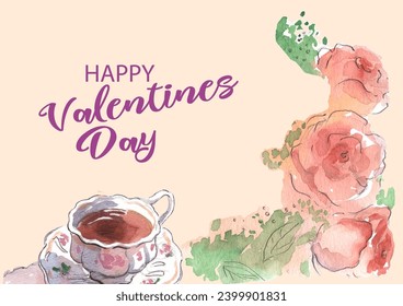 Happy Valentine's Day. Floral frame in watercolor painting style.