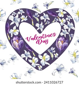 Happy Valentine's Day. Floral frame in watercolor painting style.
