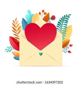 Happy Valentines Day Floral Greeting Card. Vector Bright Illustration