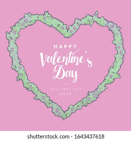 Happy Valentine's day floral heart background. Watercolor vector frame