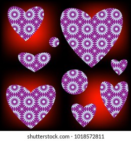 Happy Valentines Day flower pattern background with heart in red tones 