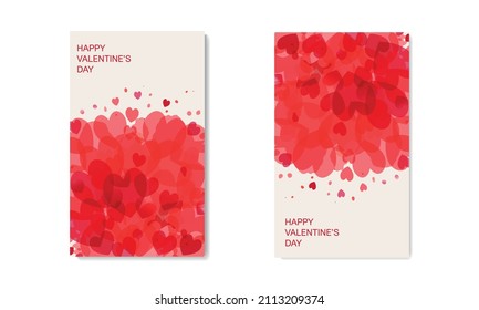 Happy Valentine's Day flyers with red hearts and space for text. Sale promo design template for advertisement. Template for web, card, banner, poster, cover design. Vector illustration.