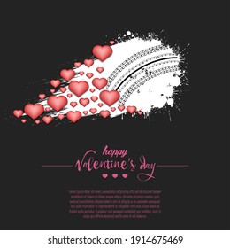 Happy Valentines Day. Flying abstract cricket ball made from blots and hearts by milky way. Grunge style. Pattern for banner, poster, greeting card, party invitation. Vector illustration