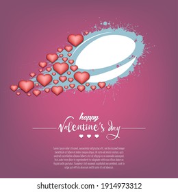 Happy Valentines Day. Flying abstract rugby ball made from blots and hearts by milky way. Grunge style. Pattern for banner, poster, greeting card, party invitation. Vector illustration