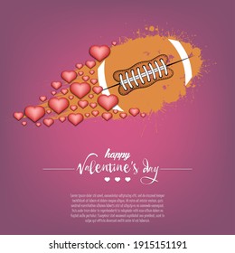 Happy Valentines Day. Flying abstract football ball made from blots and hearts by milky way. Grunge style. Pattern for banner, poster, greeting card, party invitation. Vector illustration