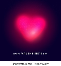 Happy Valentine's Day Font With Blurry Heart Illusion On Purple Background.