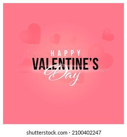 Happy Valentine's Day Font With Hearts Decorated On Red Background.