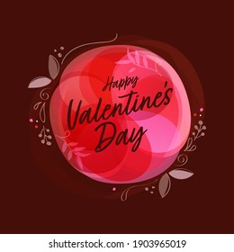 Happy Valentine's Day Font With Leaves On Abstract Brown Background.
