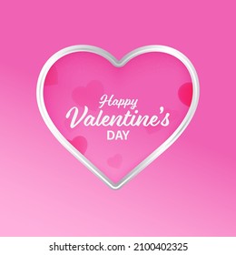 Happy Valentine's Day Font On Heart Shape Pink Background.