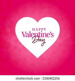 Happy Valentine's Day Font Over White Heart Shape On Pink Geometric Pattern Background.