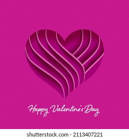 Happy Valentine's Day Font With Paper Cutting Heart Layer On Pink Background.