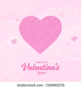 Happy Valentine's Day Font With Striped Heart On Pink Background.