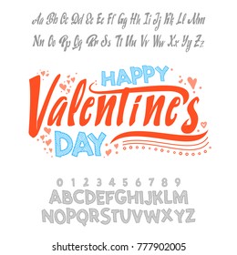 Happy Valentines Day- font. Vector alphabet. Hand Lettering script font. Typography abc for Designs: Logos, Packaging Design, Poster. ABC...