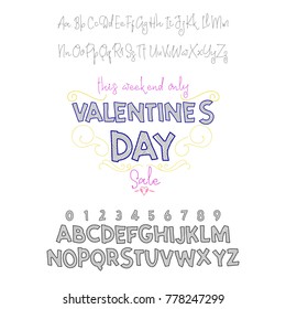 Happy Valentines Day- font. Vector alphabet. Hand Lettering script font. Typography abc for Designs: Logos, Packaging Design, Poster. ABC...